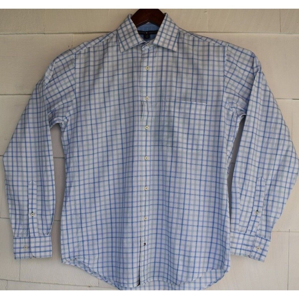 Tommy Hilfiger Men's Blue Plaids & Checks L/S Button Up Cotton Medium Shirt - Picture 5 of 12
